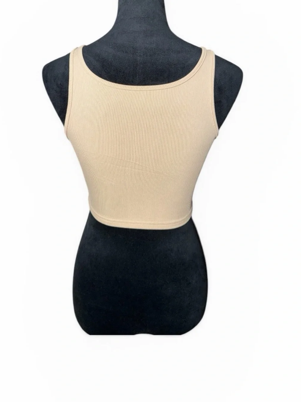 SHEIN Beige Ribbed Zip-Front Pointed-Hem Tank - Picture 2 of 5